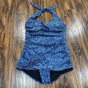 Catalina Suddenly Slim Women's Halter 1 Piece Bathing Swim Suit Size L 12 Blue
